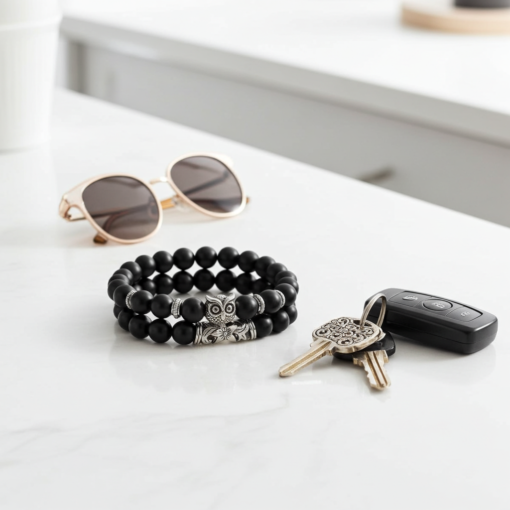 black beaded owl bracelet