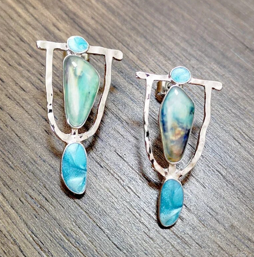 blue and green earrings