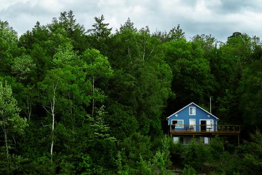 cabin in the woods on a lake