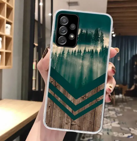 misty pine forest wood phone case