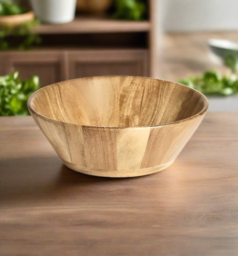 wooden salad bowl on wood counter