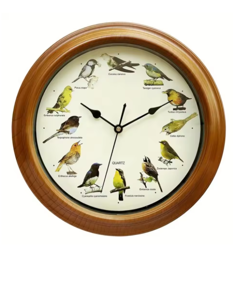 bird singing clock with wood frame