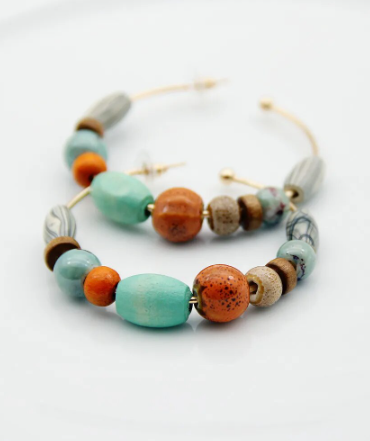wood bead hoop earrings