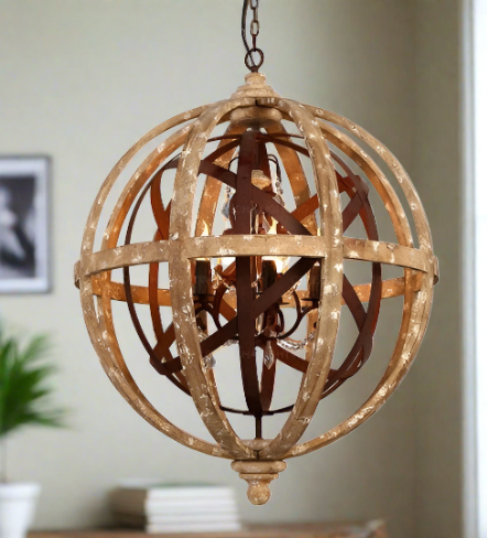 globe chandelier hanging over desk