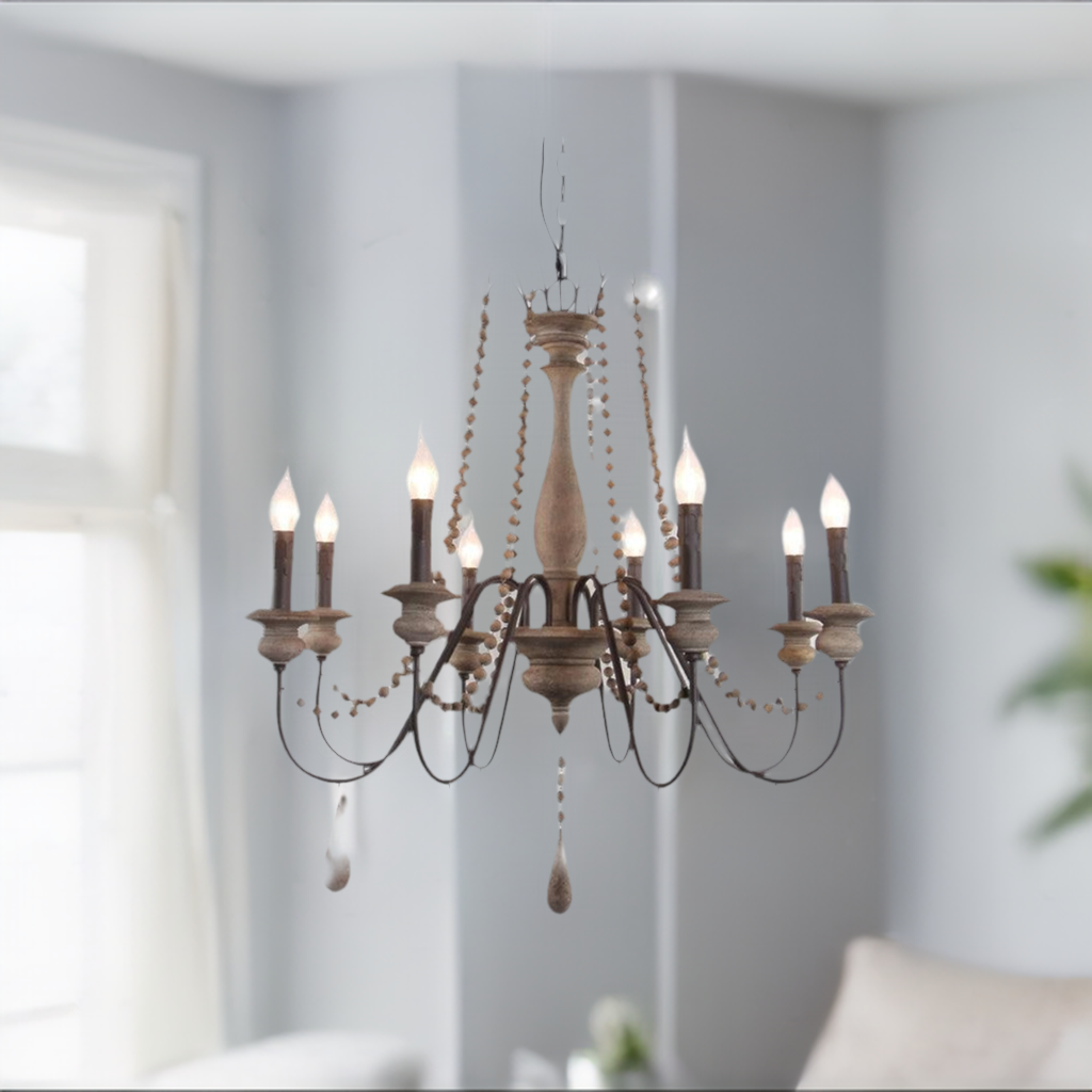 wood bead chandelier