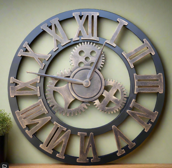 iron and wood clock