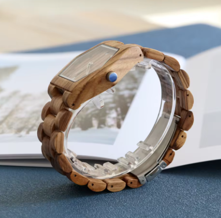 Wooden wristwatch side view
