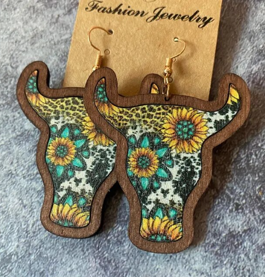 sunflower cow earrings