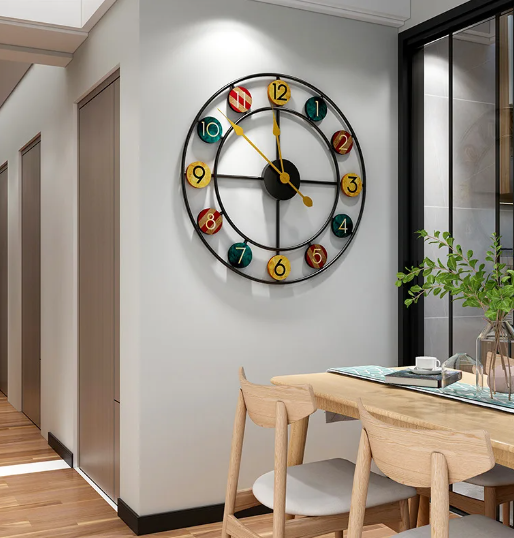 vibrant colorful wall clock in kitchen