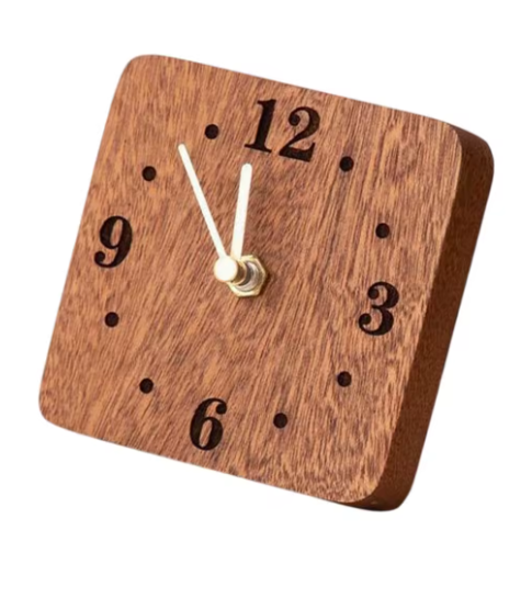 Wooden square clock with black numbers