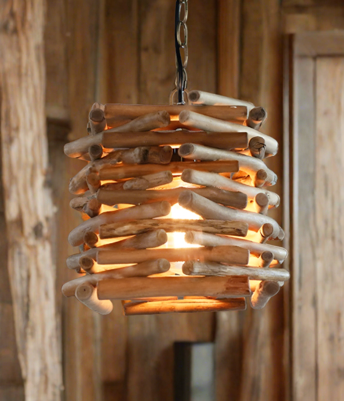 lamp hanging in a cabin bedroom