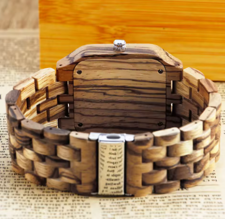 zebra wood watch-back view