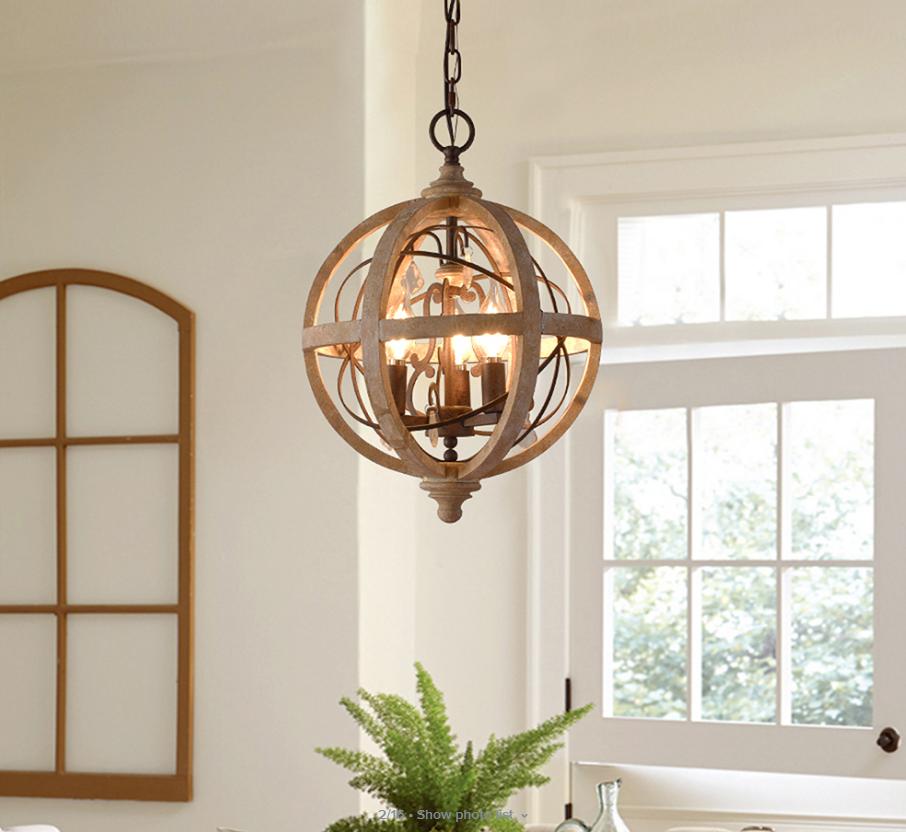 Antique wood chandelier-hanging in LR