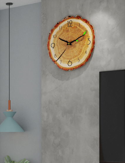 bark lined clock hanging on wall