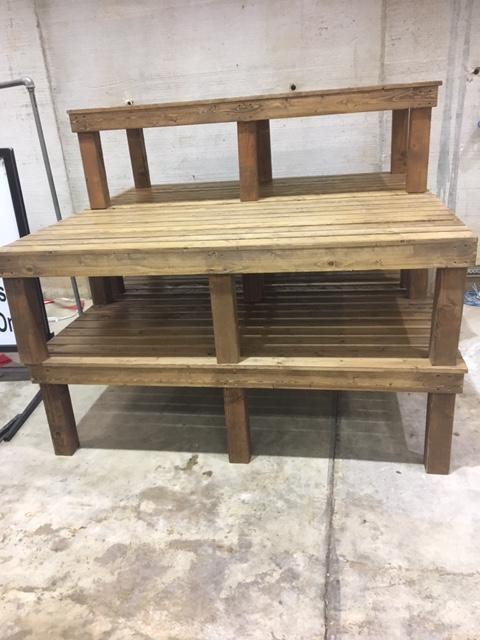 benches stacked in storage