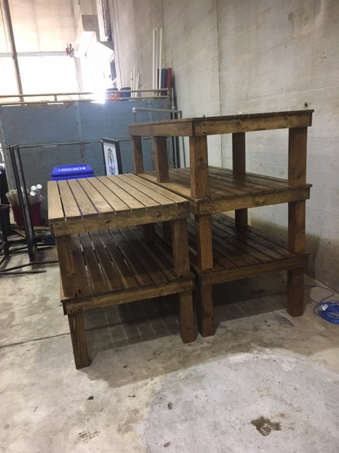 benches stacked in storage