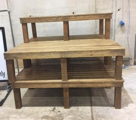 benches stacked in storage