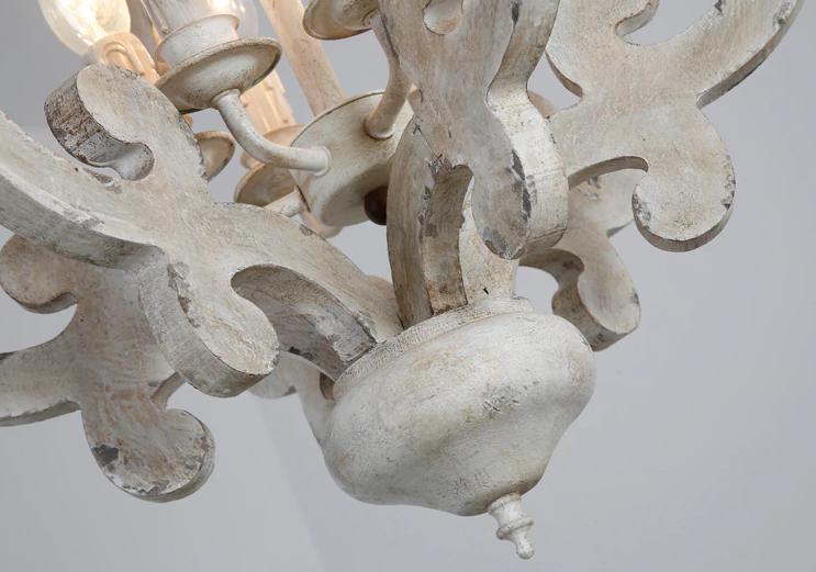 Victorian distressed wood chandelier-close up of bottom