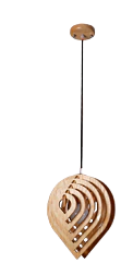 wood pendant light with tip hanging down