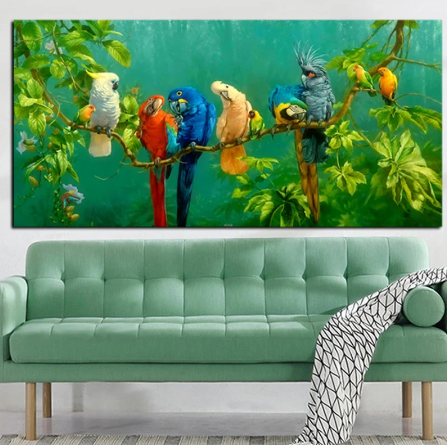 birds on branch canvas