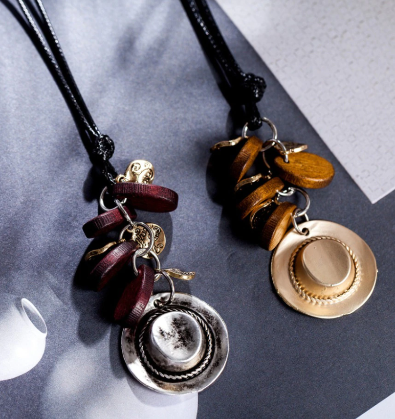 choose gold or silver cowboy hat necklaces