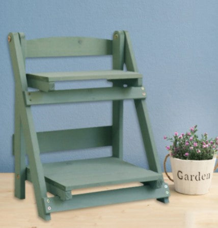 green wooden plant stand