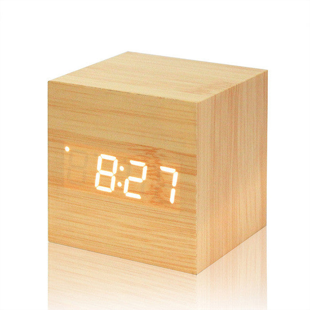 wood clock thermometer LED digital