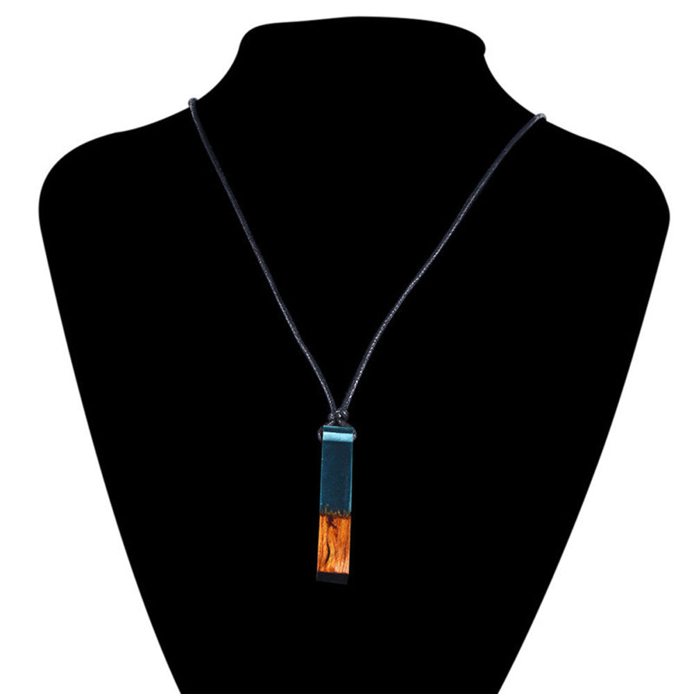 resin wood necklace being worn