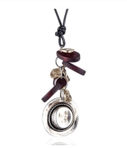 silver cowboy hat necklace
