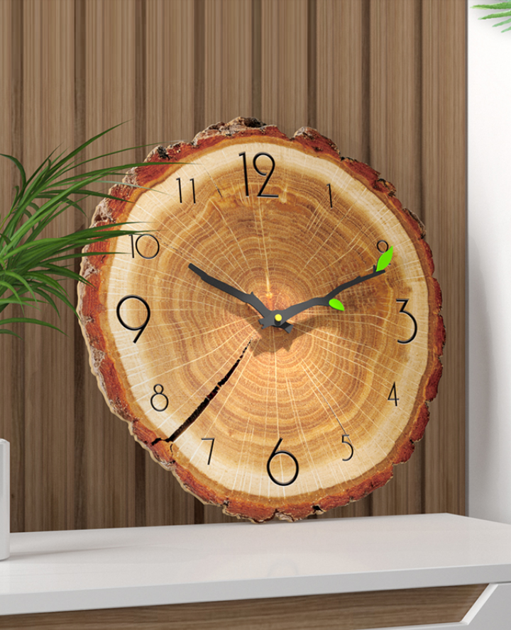 bark lined wood slice clock