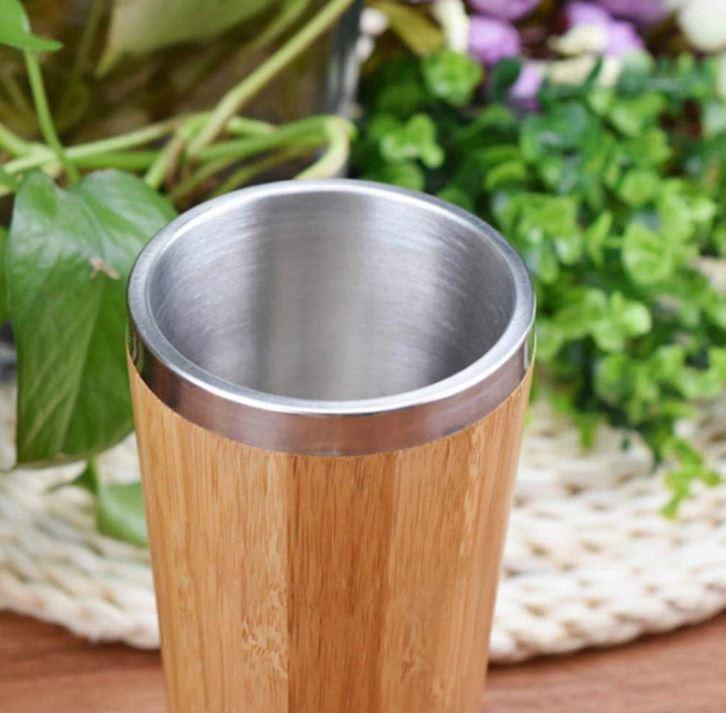 stainless steel interior on wood grain tumbler