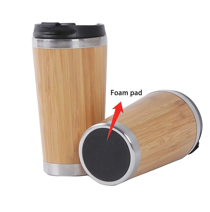 nonslip foam bottom on wood grain stainless steel tumbler