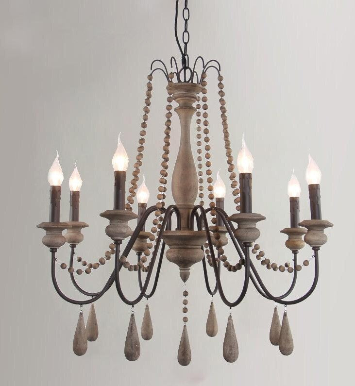 wood beaded chandelier