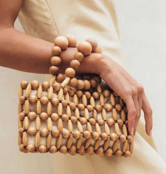 wooden bead purse