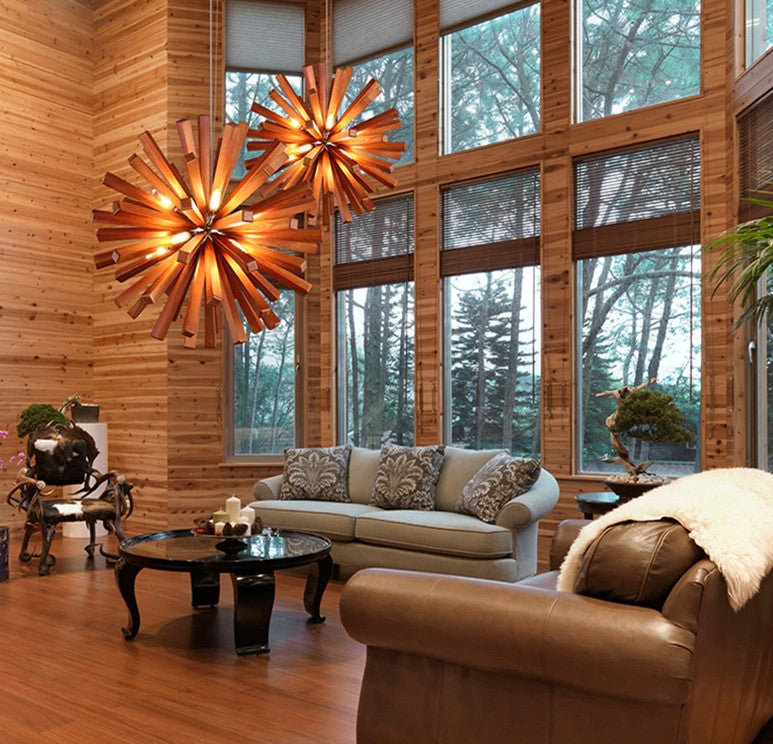 wood burst chandeliers-2 sizes