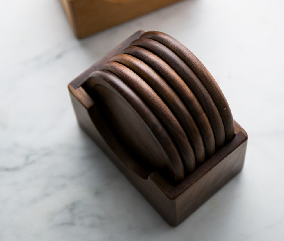 dark wood coaster set
