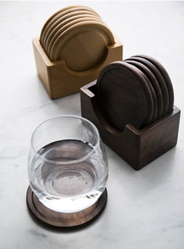 light and dark wood coaster sets
