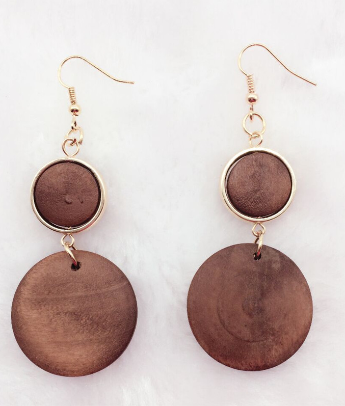 wood drop earrings-close up