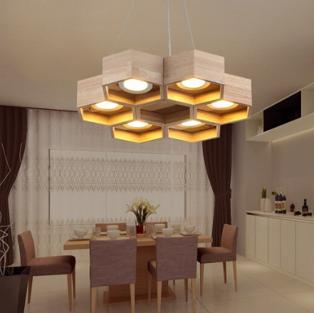 honeycomb chandelier over dining table