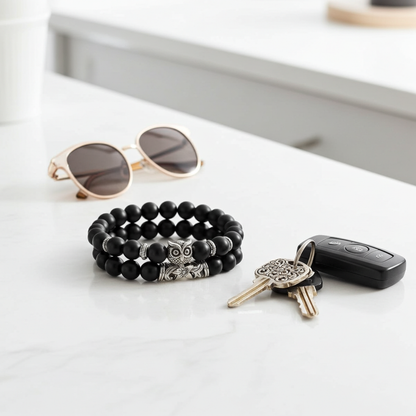 black beaded owl bracelet