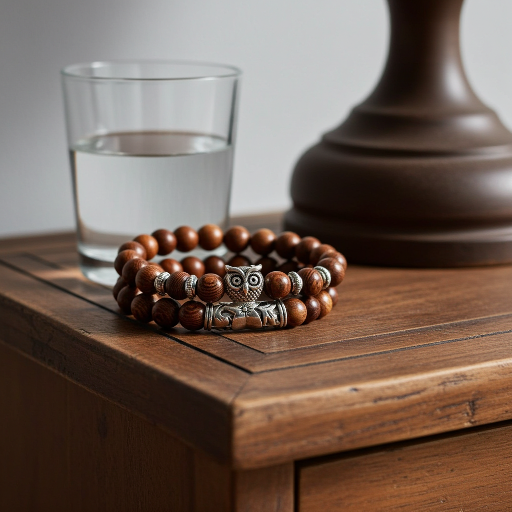 bracelet sitting on a nightstand