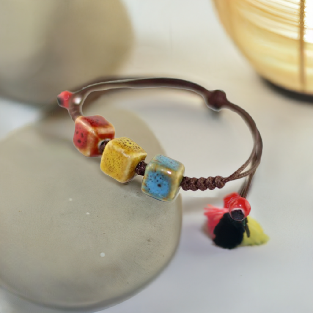 brick bead bracelet on a pumice stone