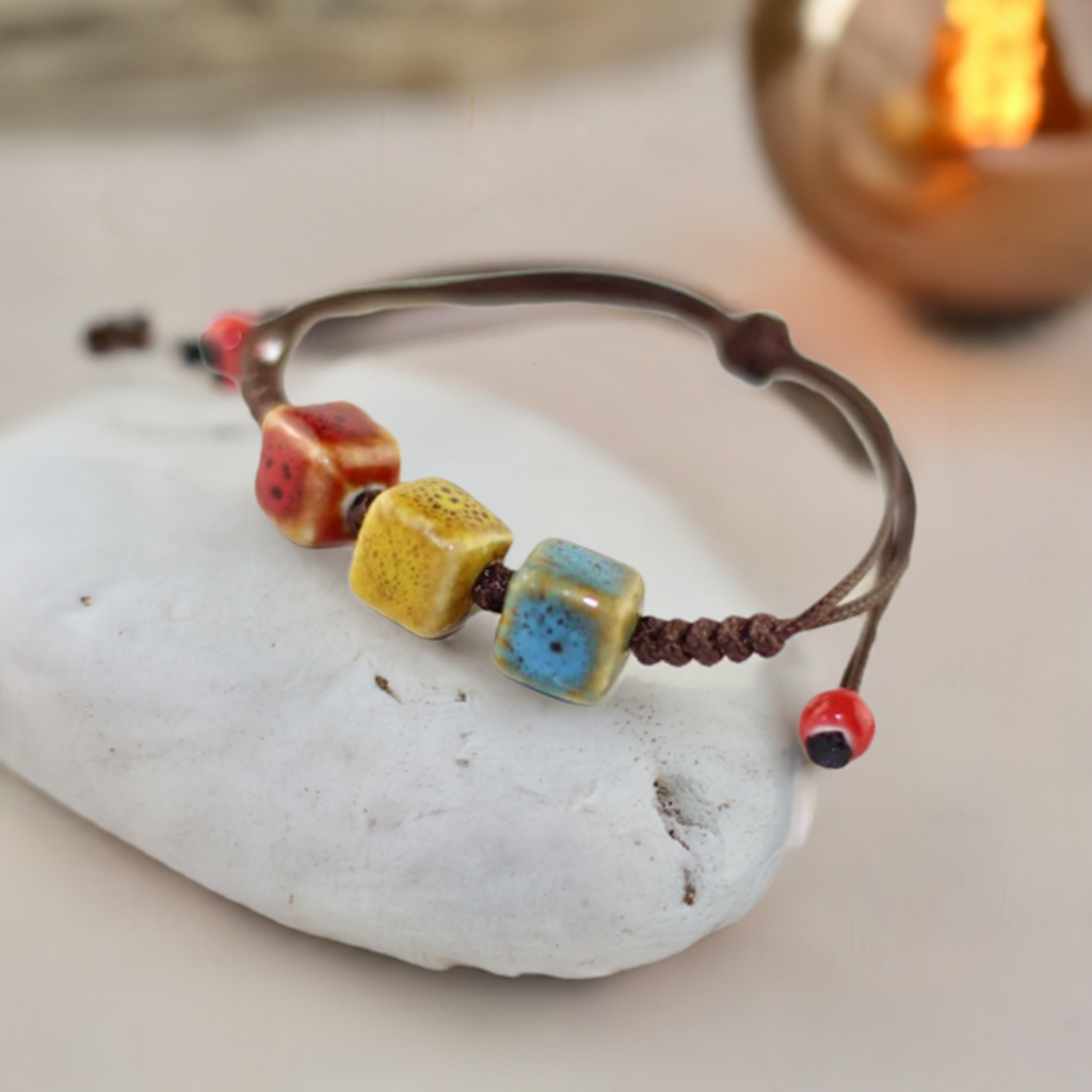 brick bead bracelet on a white stone