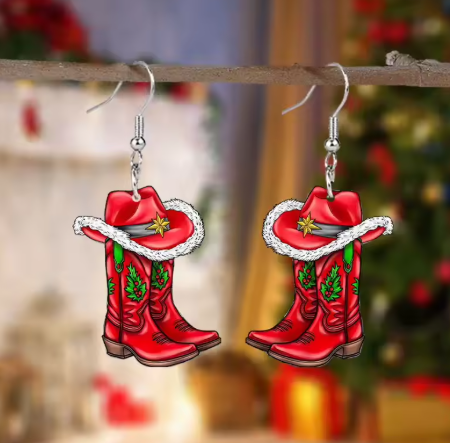 christmas cowgirl boot earrins
