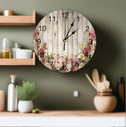 the Home Clock hanging on green wall