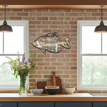 fish art hanging on wall in kitchen