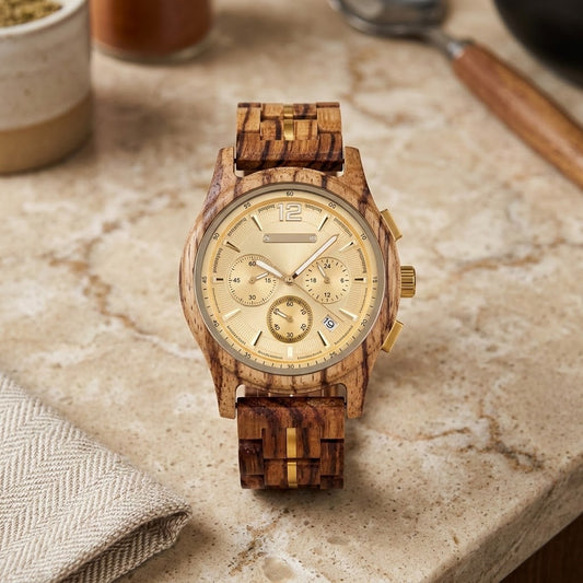 techie wood watch on counter
