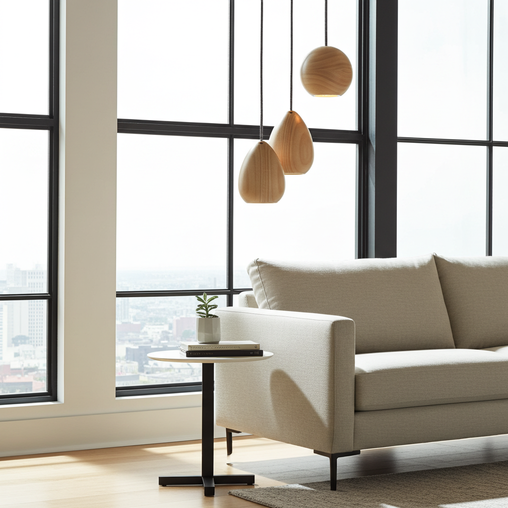 pendant lights hanging over sofa