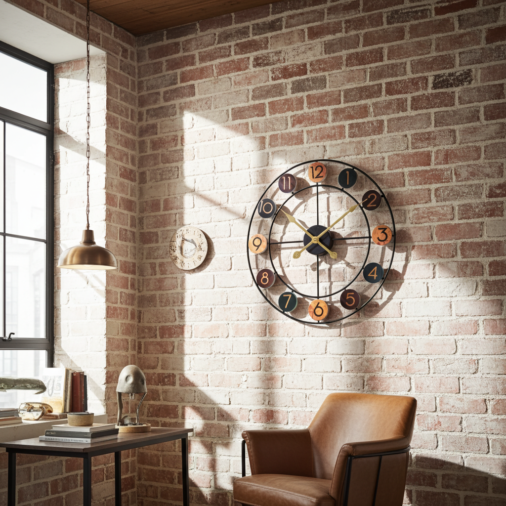 wood chip clock hanging over a chair