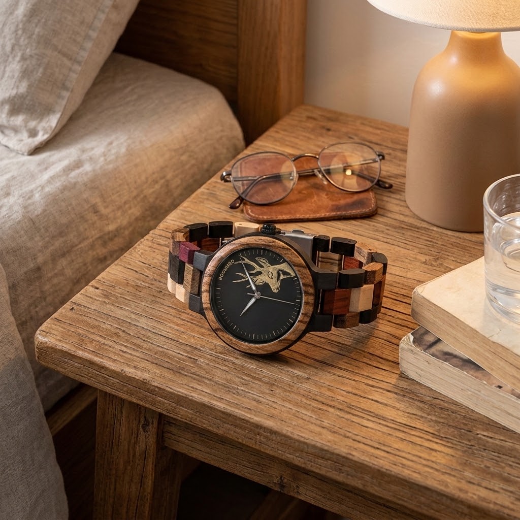 deer watch on bedside table